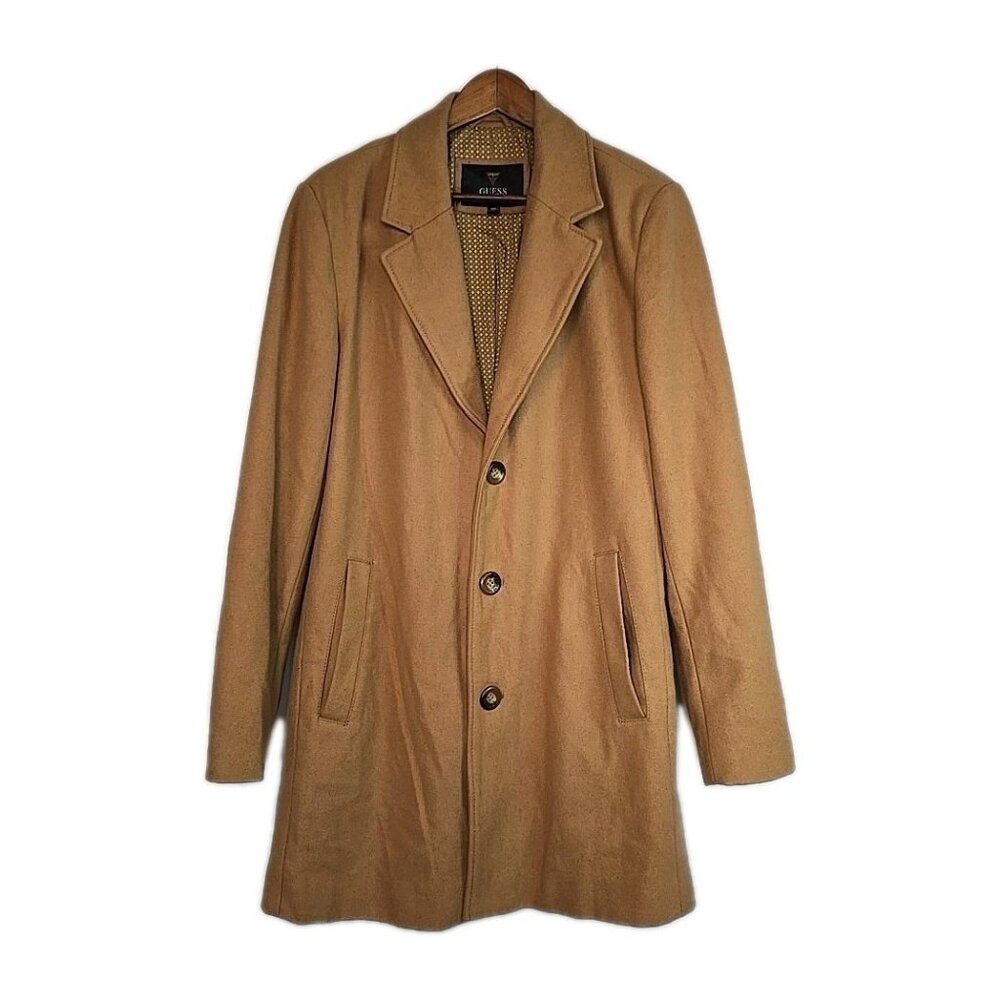Guess Men's Medium long Coat Brown Lined wool blend